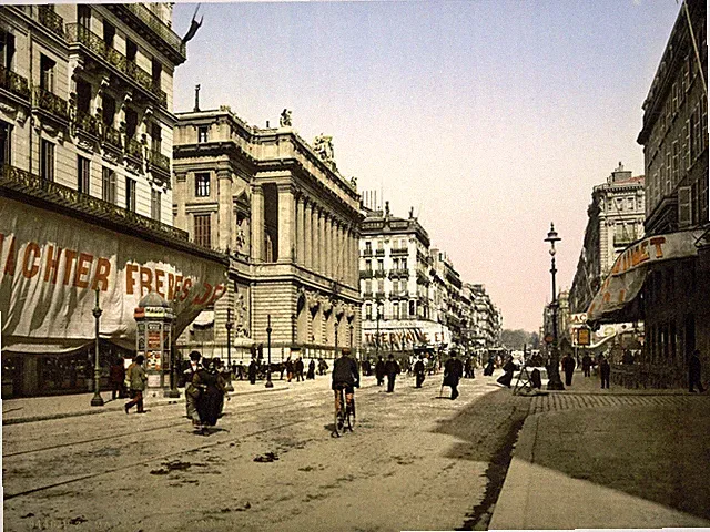 4781.European city.street with people.on bicycles.POSTER.decor Home Office art
