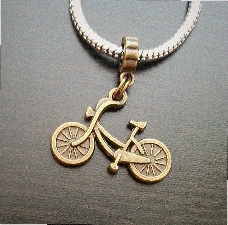Bicycle Bike Spors Bronze Tone Dangle Charm Bead For European Style Bracelets
