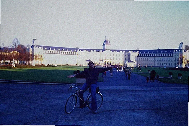 c1970's 35mm Slide Film Man Bicycle Karlsruhe Palace Germany European Roof Road