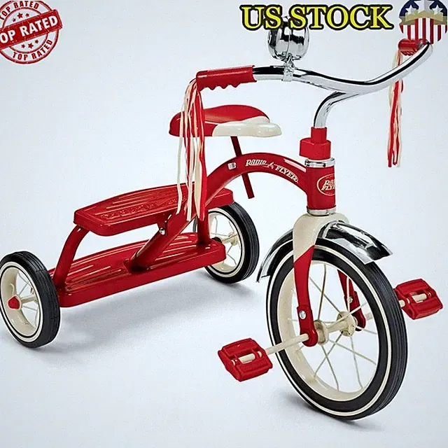 Classic Red Dual Deck Tricycle Steel Frame 12" Front Wheel Adjustable Seat Bell