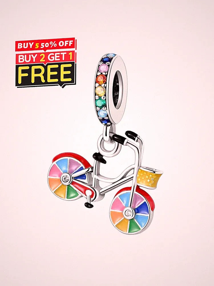 Colorful Bicycle Dangle Charm Fits European Style Snake Chain Bracelets