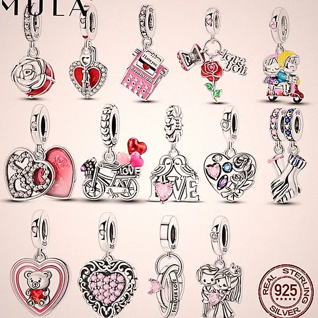 European 925 Sterling Silver Charm Valentine's Day Love Heart fit Women Bracelet