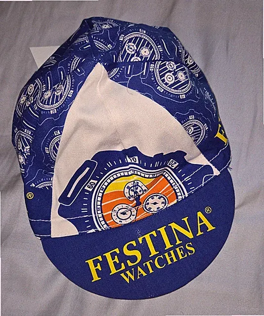 European Pro Team Cycling Cap. Festina Watches, One Size, Made In USA, Bike Hat.