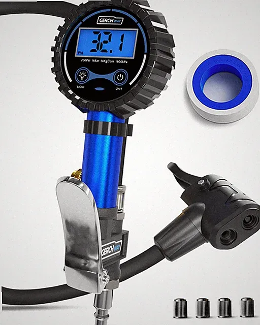 GERCHWAY Presta Valve Air Chuck – Digital Bike Tire Blue (Classic Style)
