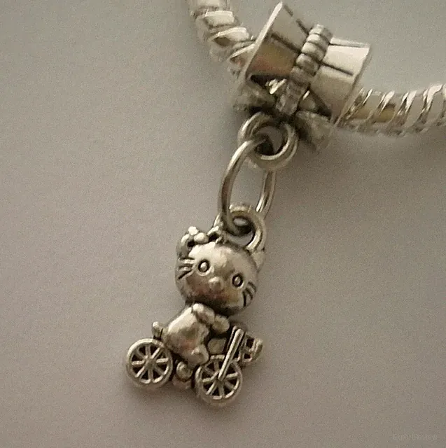 Kitty Cat Bike Animal Dangle Bead for European Style Charm Bracelet or Clip on