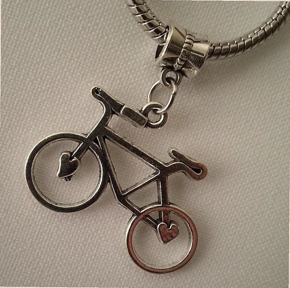 Large Bicycle Bike Cycling Dangle Bead for European Style Charm Bracelet Silver