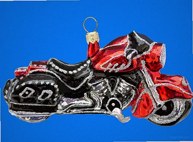 MOTORCYCLE RED BLACK EUROPEAN GLASS CHRISTMAS ORNAMENT harley road king electra