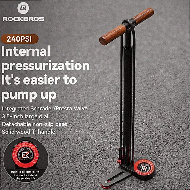 ROCKBROS 240 PSI Bicycle Floor Pump with Gauge Presta & Schrader Tire Air Pump
