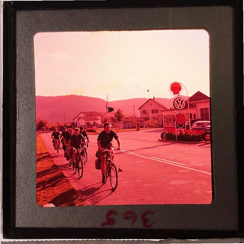 SS015_012 Super Slides 1950s Boys on Bicycles in a European City