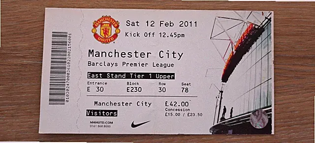 Ticket 2011 Manchester United vs. Man City Prem League Rooney bicycle kick 4217