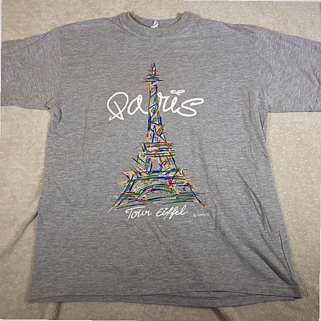 Tour Paris Eiffel Tower Painted Rainbow Logo Gray T-shirt Adult Large Camille