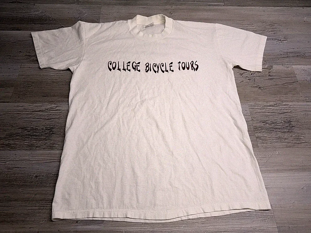 Vintage 1990 College Bicycle Tours T-Shirt European Cities Graphic Band Style