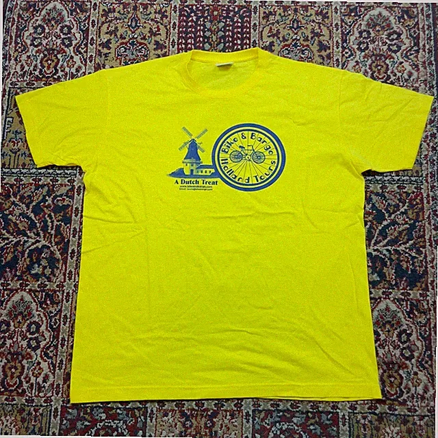 VTG 00s 90s Bike & Barge Holland Tours Mens XL Yellow Short Sleeve T Shirt Dutch